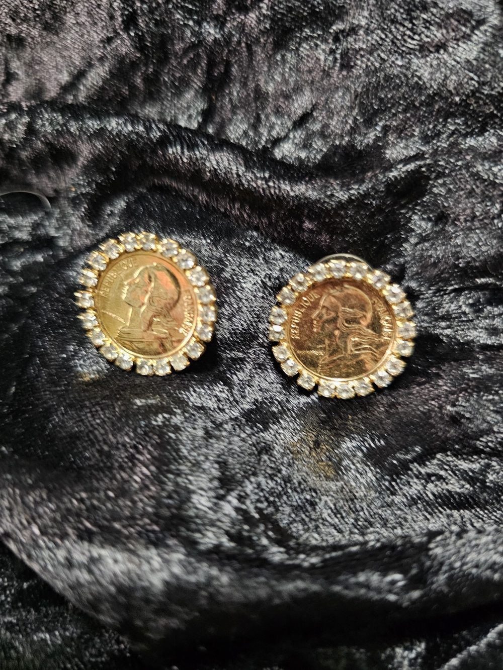 Gold Coin Halo Stud Earrings with Clear Crystals - Women Jewelry